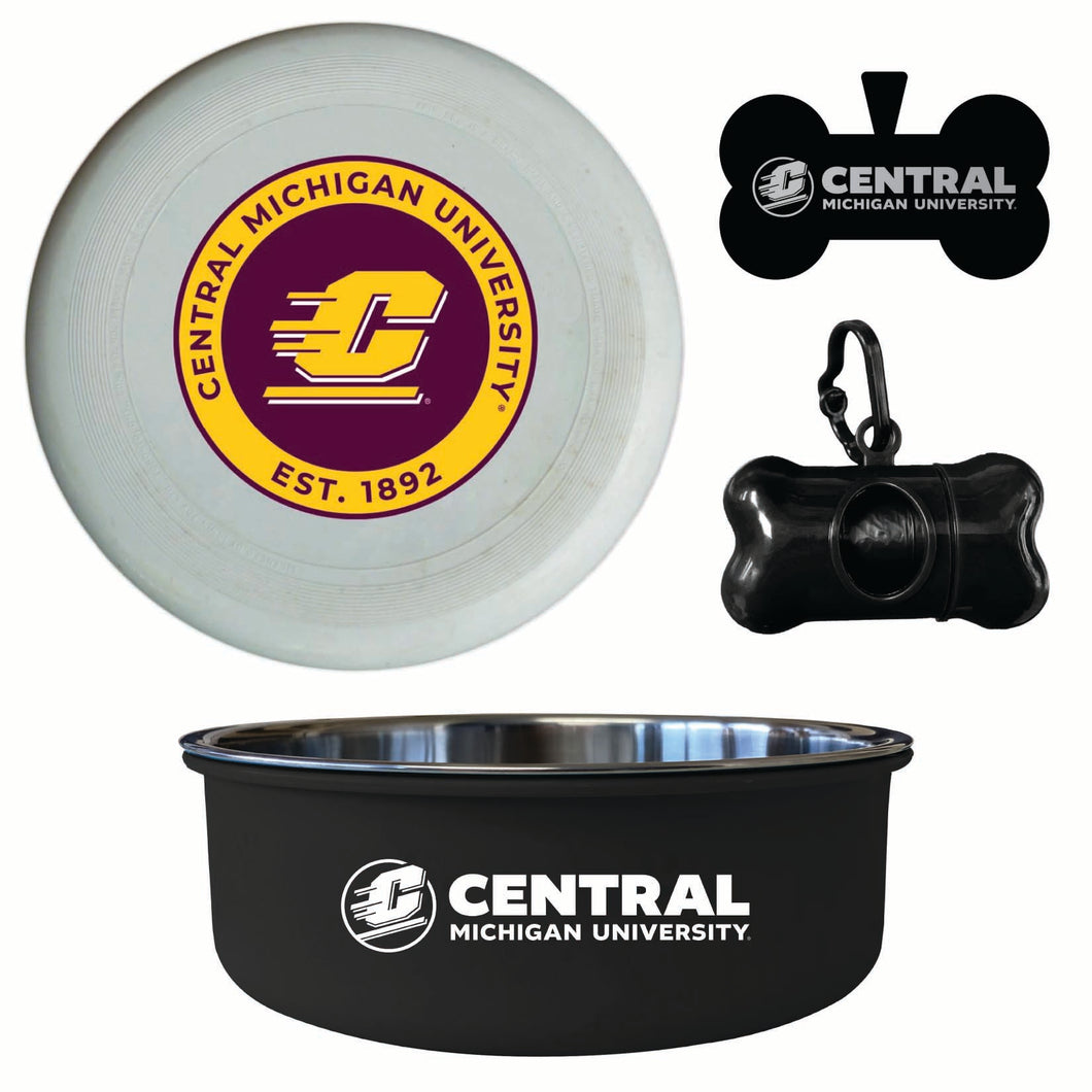Central Michigan University Officially Licensed College Pet Pack – Dog Tag, Bowl, Flying Disc & Waste Bag 