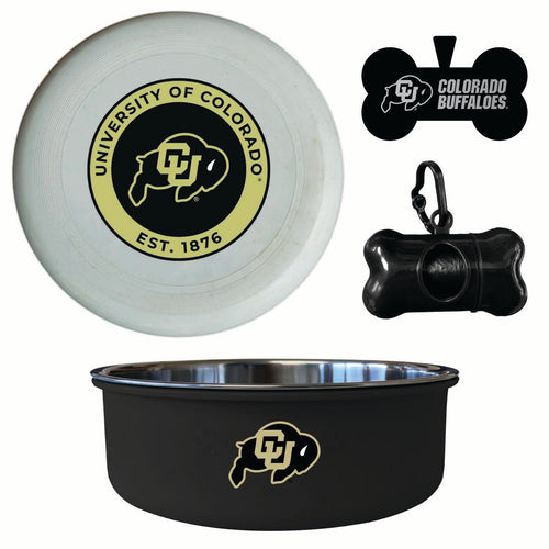 Colorado Buffaloes Officially Licensed College Pet Pack – Dog Tag, Bowl, Flying Disc & Waste Bag 