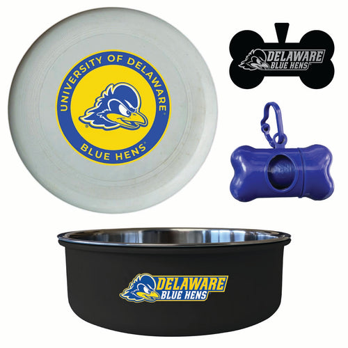 Delaware Blue Hens Officially Licensed College Pet Pack – Dog Tag, Bowl, Flying Disc & Waste Bag 