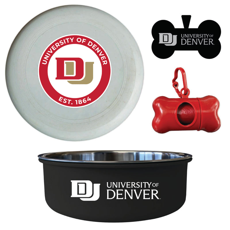 University of Denver Pioneers Officially Licensed College Pet Pack – Dog Tag, Bowl, Flying Disc & Waste Bag 