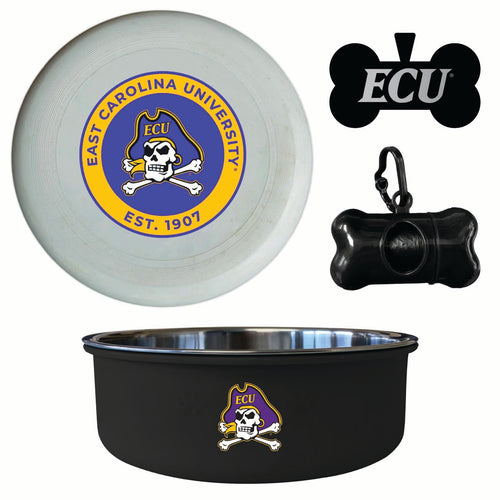 East Carolina Pirates Officially Licensed College Pet Pack – Dog Tag, Bowl, Flying Disc & Waste Bag 