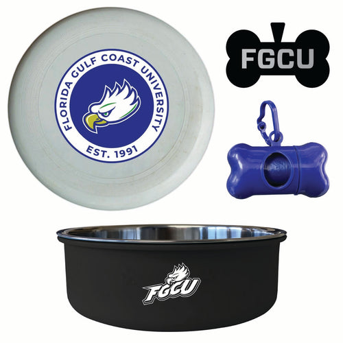 Florida Gulf Coast Eagles Officially Licensed College Pet Pack – Dog Tag, Bowl, Flying Disc & Waste Bag 