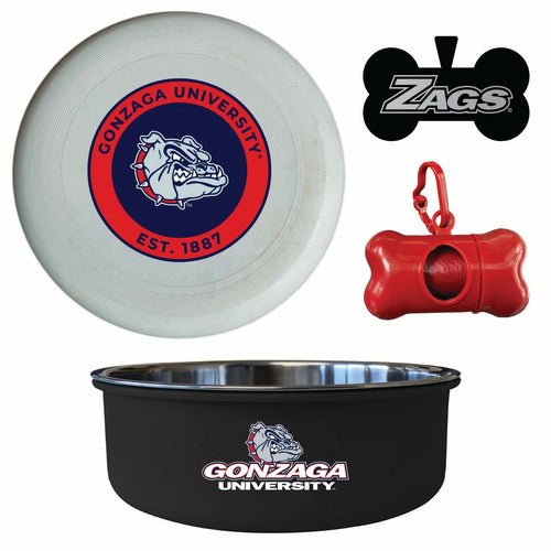 Gonzaga Bulldogs Officially Licensed College Pet Pack – Dog Tag, Bowl, Flying Disc & Waste Bag 