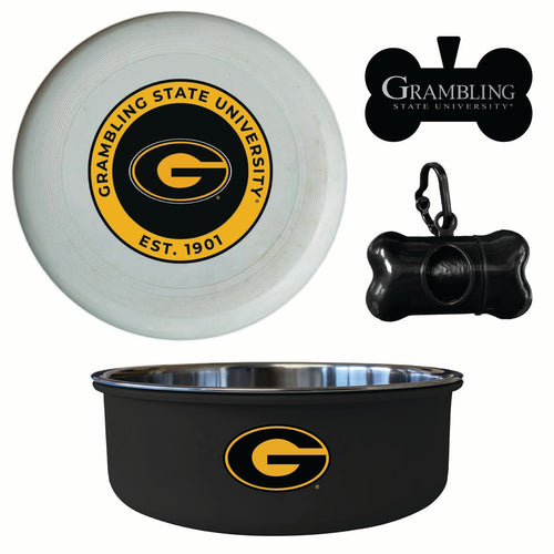 Grambling State Tigers Officially Licensed College Pet Pack – Dog Tag, Bowl, Flying Disc & Waste Bag 
