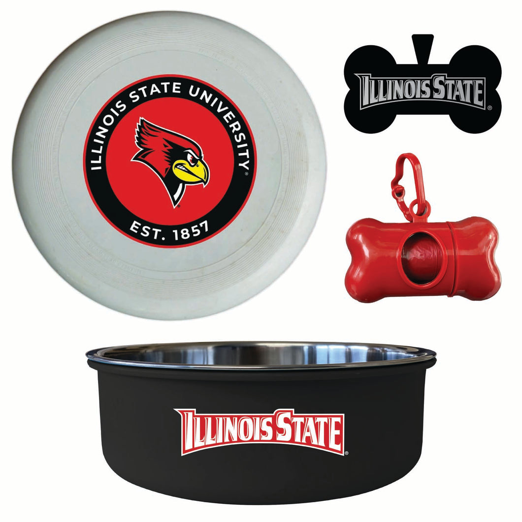 Illinois State Redbirds Officially Licensed College Pet Pack – Dog Tag, Bowl, Flying Disc & Waste Bag 