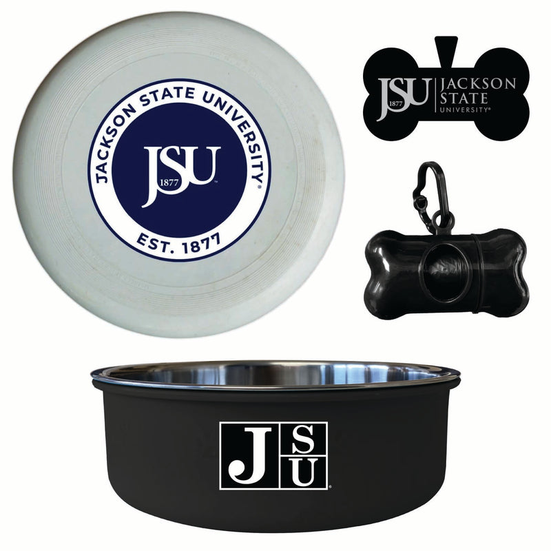 Jackson State University Officially Licensed College Pet Pack – Dog Tag, Bowl, Flying Disc & Waste Bag 
