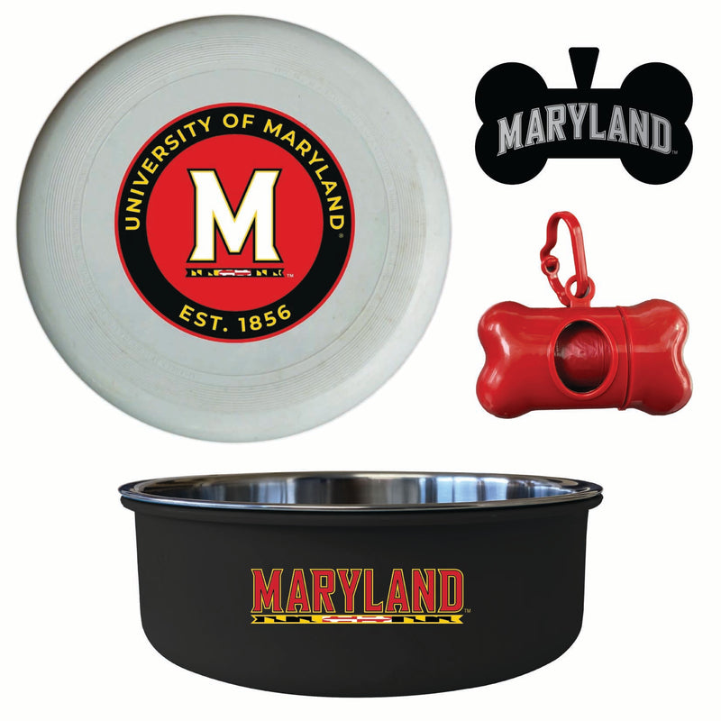 Maryland Terrapins Officially Licensed College Pet Pack – Dog Tag, Bowl, Flying Disc & Waste Bag 