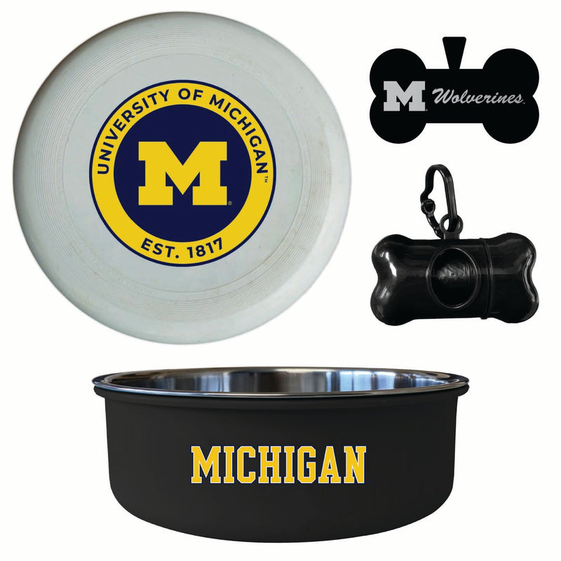Michigan Wolverines Officially Licensed College Pet Pack – Dog Tag, Bowl, Flying Disc & Waste Bag 