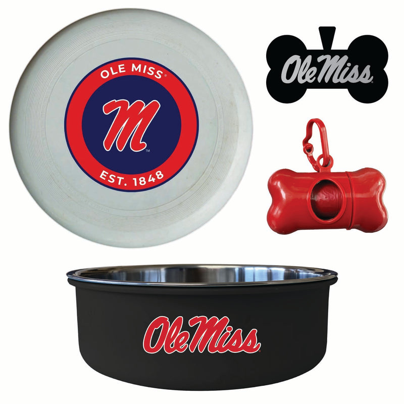 Mississippi Rebels "Ole Miss" Officially Licensed College Pet Pack – Dog Tag, Bowl, Flying Disc & Waste Bag 
