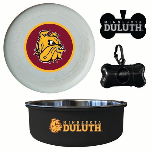 Minnesota Duluth Bulldogs Officially Licensed College Pet Pack – Dog Tag, Bowl, Flying Disc & Waste Bag 