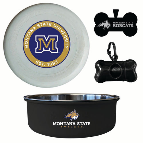 Montana State Bobcats Officially Licensed College Pet Pack – Dog Tag, Bowl, Flying Disc & Waste Bag 