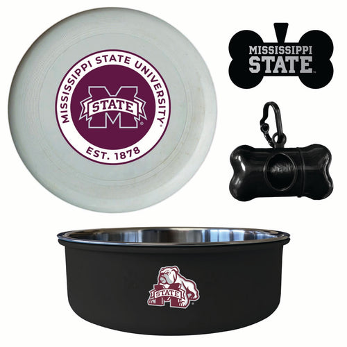 Mississippi State Bulldogs Officially Licensed College Pet Pack – Dog Tag, Bowl, Flying Disc & Waste Bag 