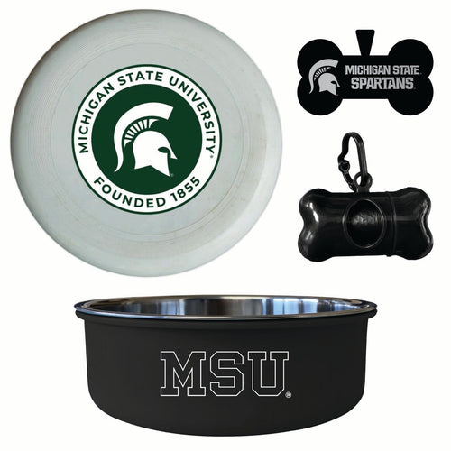 Michigan State Spartans Officially Licensed College Pet Pack – Dog Tag, Bowl, Flying Disc & Waste Bag 