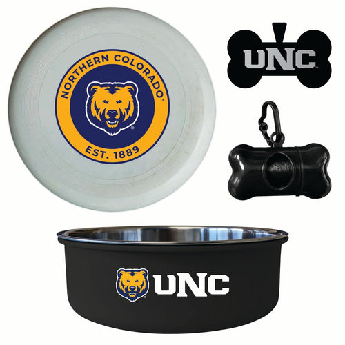 Northern Colorado Bears Officially Licensed College Pet Pack – Dog Tag, Bowl, Flying Disc & Waste Bag 