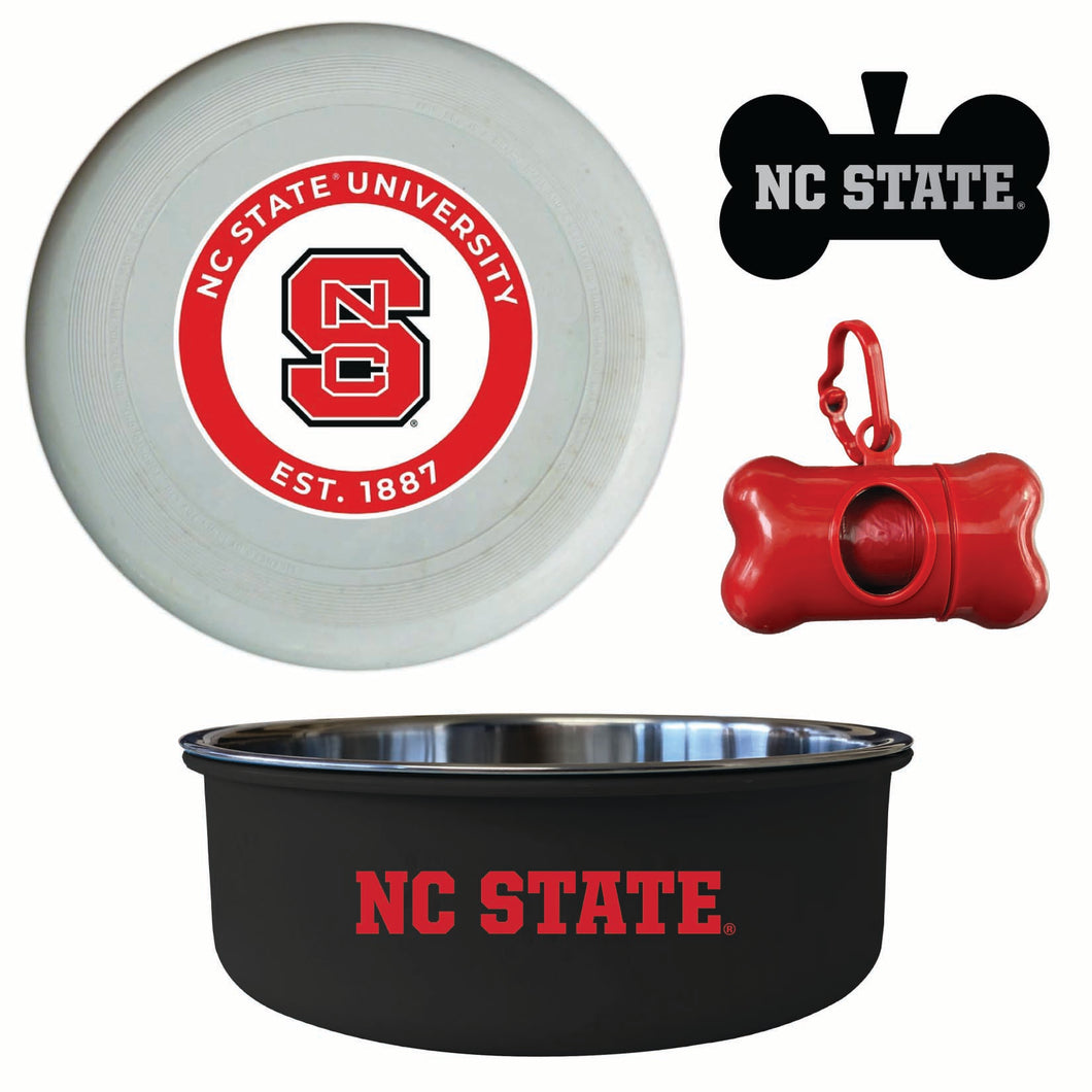 NC State Wolfpack Officially Licensed College Pet Pack – Dog Tag, Bowl, Flying Disc & Waste Bag 