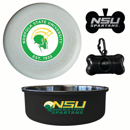 Norfolk State University Officially Licensed College Pet Pack – Dog Tag, Bowl, Flying Disc & Waste Bag 