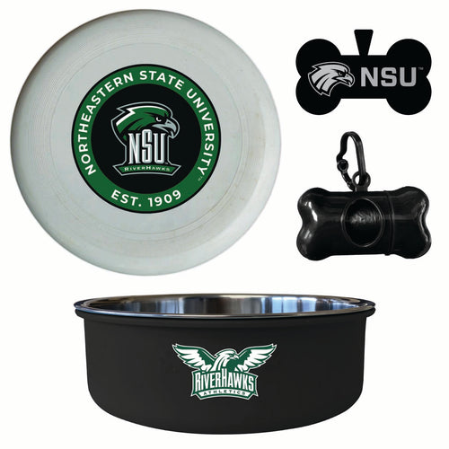 Northeastern State University Riverhawks Officially Licensed College Pet Pack – Dog Tag, Bowl, Flying Disc & Waste Bag 