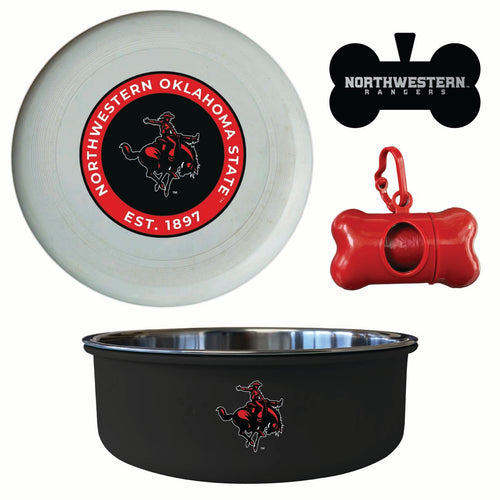Northwestern Oklahoma State University Officially Licensed College Pet Pack – Dog Tag, Bowl, Flying Disc & Waste Bag 