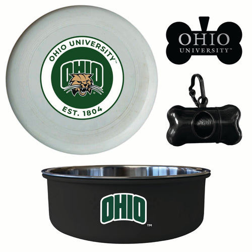Ohio University Officially Licensed College Pet Pack – Dog Tag, Bowl, Flying Disc & Waste Bag 