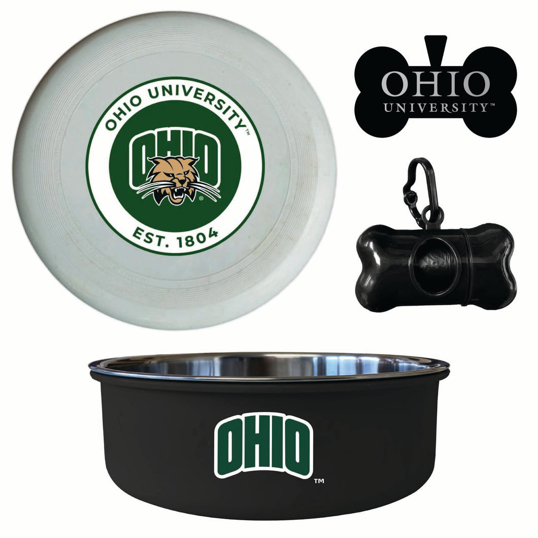Ohio University Officially Licensed College Pet Pack – Dog Tag, Bowl, Flying Disc & Waste Bag 