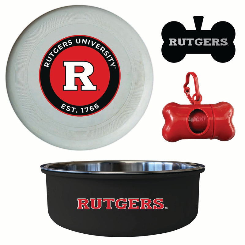 Rutgers Scarlet Knights Officially Licensed College Pet Pack – Dog Tag, Bowl, Flying Disc & Waste Bag 