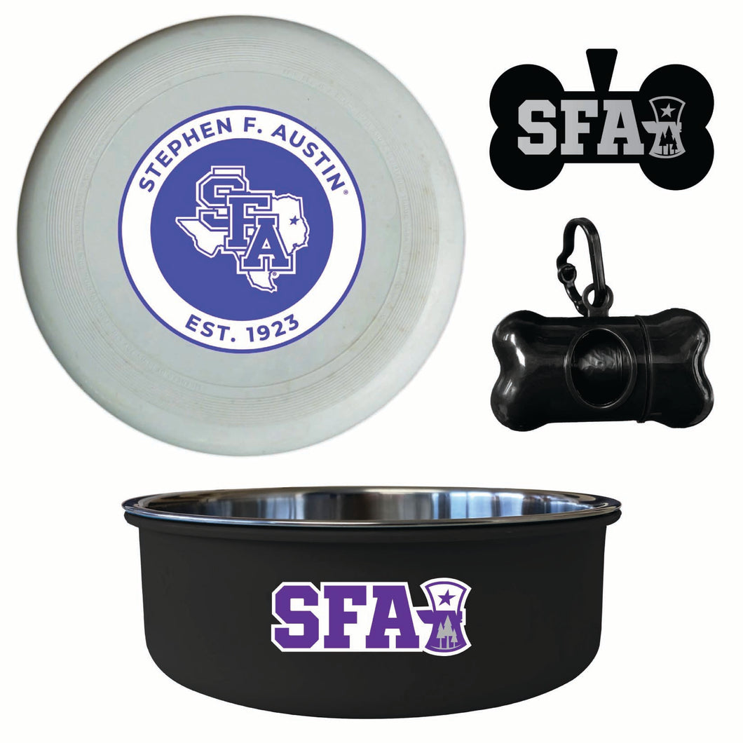Stephen F. Austin State University Officially Licensed College Pet Pack – Dog Tag, Bowl, Flying Disc & Waste Bag 