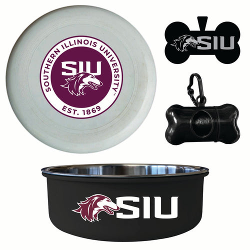Southern Illinois Salukis Officially Licensed College Pet Pack – Dog Tag, Bowl, Flying Disc & Waste Bag 