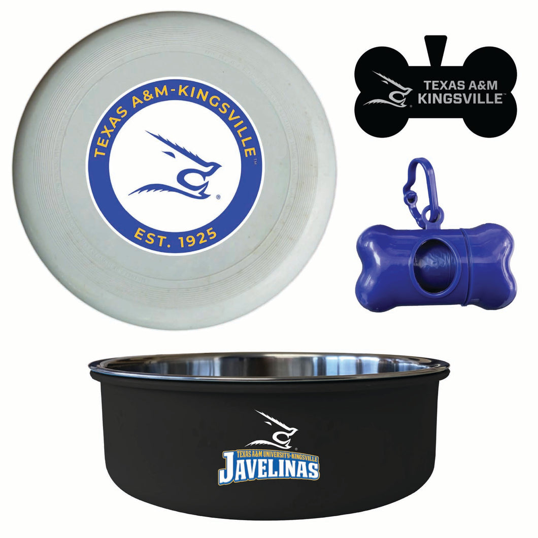 Texas A&M Kingsville Javelinas Officially Licensed College Pet Pack – Dog Tag, Bowl, Flying Disc & Waste Bag 