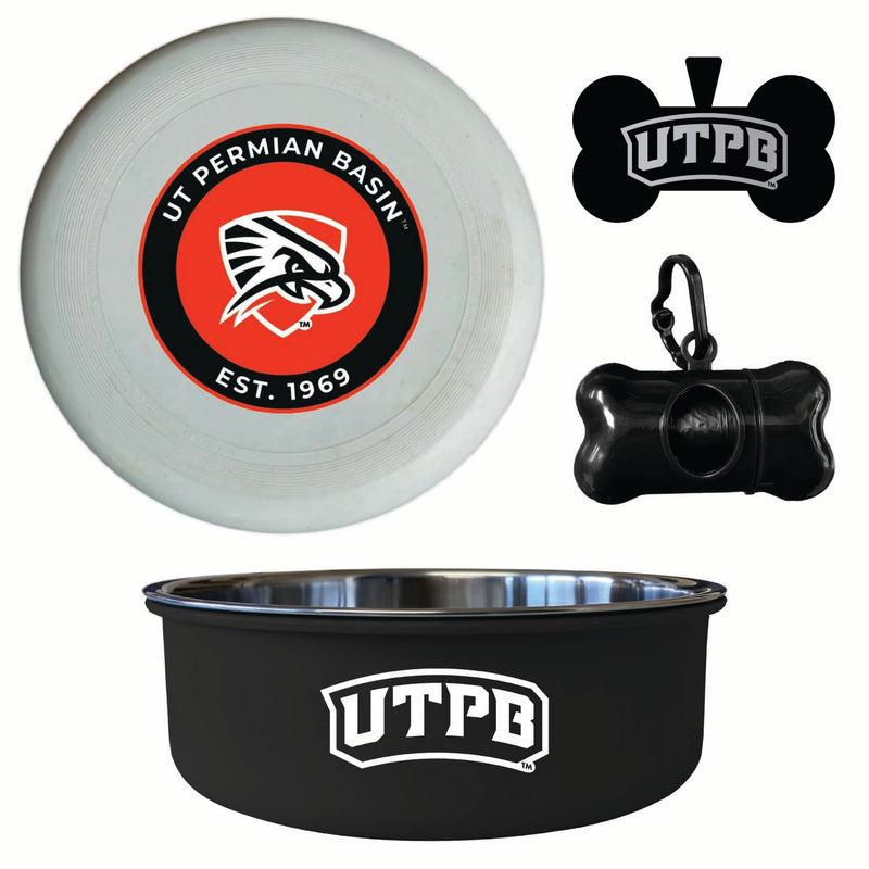 University of Texas of the Permian Basin Officially Licensed College Pet Pack – Dog Tag, Bowl, Flying Disc & Waste Bag 