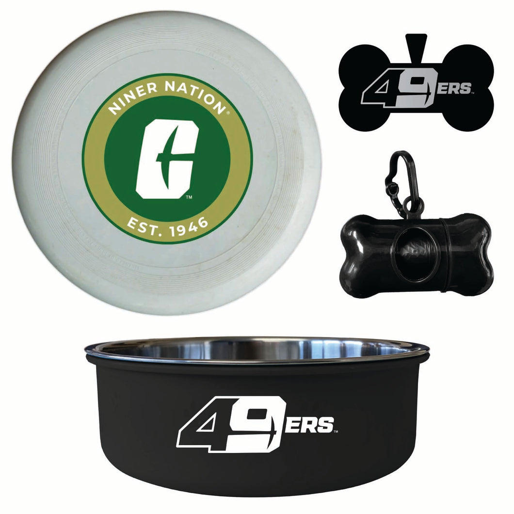 North Carolina Charlotte Forty-Niners Officially Licensed College Pet Pack – Dog Tag, Bowl, Flying Disc & Waste Bag 