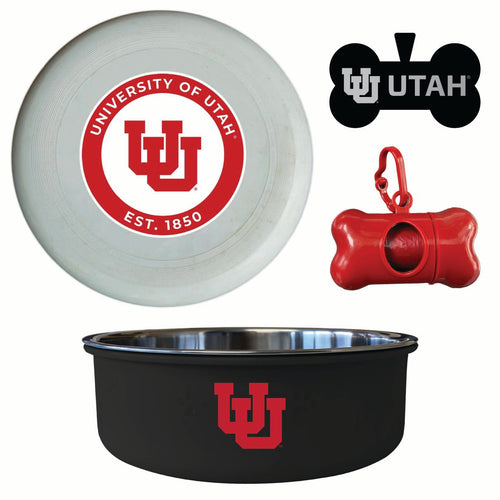 Utah Utes Officially Licensed College Pet Pack – Dog Tag, Bowl, Flying Disc & Waste Bag 