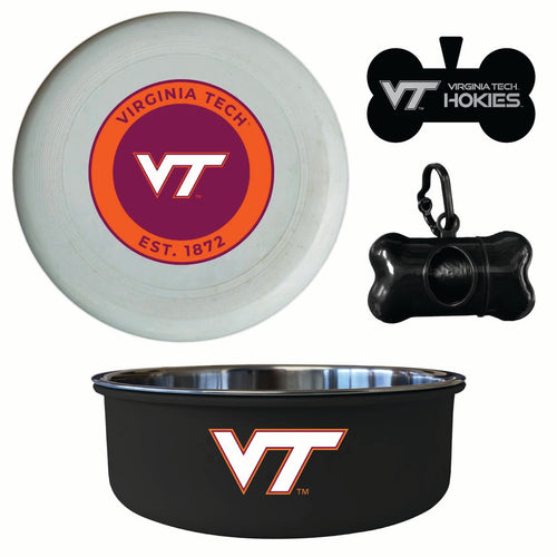 Virginia Tech Hokies Officially Licensed College Pet Pack – Dog Tag, Bowl, Flying Disc & Waste Bag 