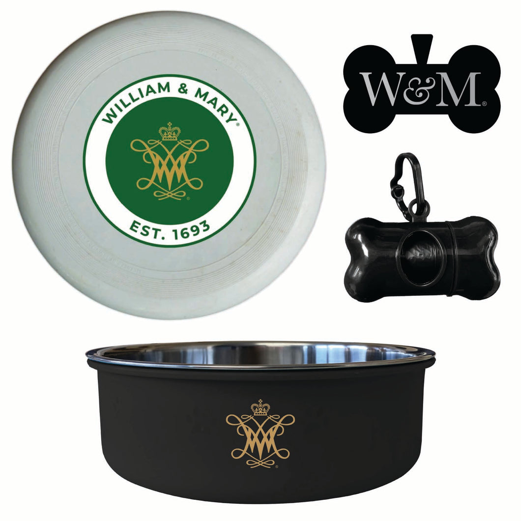 William and Mary Officially Licensed College Pet Pack – Dog Tag, Bowl, Flying Disc & Waste Bag 
