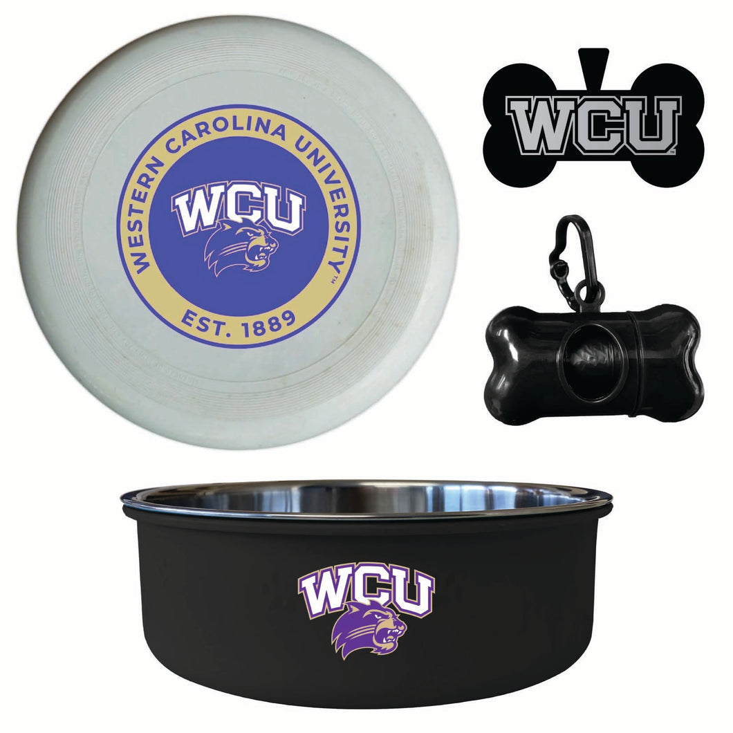 Western Carolina University Officially Licensed College Pet Pack – Dog Tag, Bowl, Flying Disc & Waste Bag 