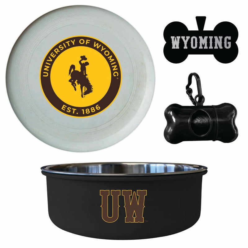 University of Wyoming Officially Licensed College Pet Pack – Dog Tag, Bowl, Flying Disc & Waste Bag 