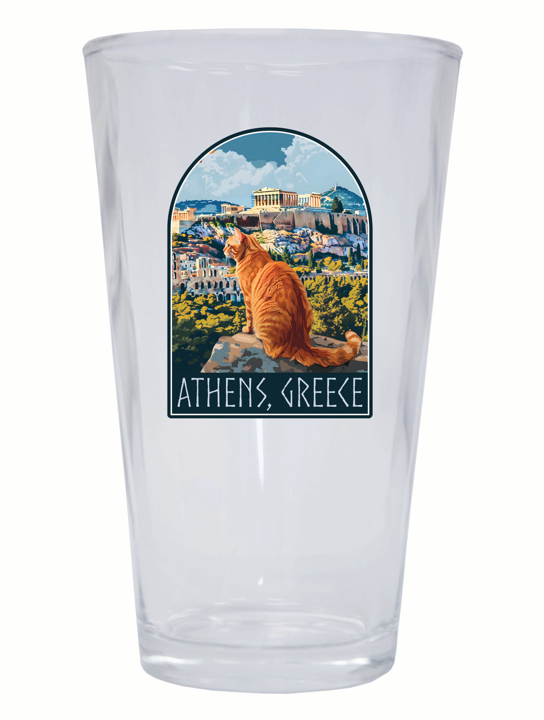 Athens Greece Cat Acropolis Design Souvenir 16 oz Pint Glass 4-Pack