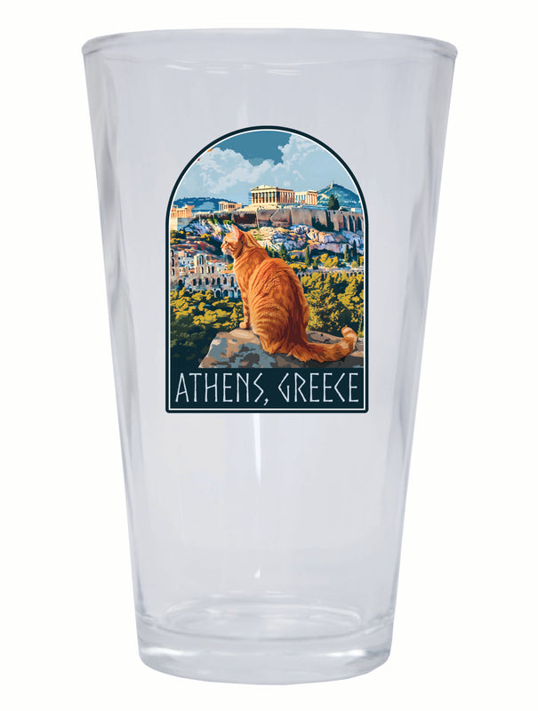 Athens Greece Cat Acropolis Design Souvenir 16 oz Pint Glass 4-Pack