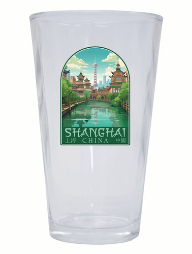 Shanghai China Old Town Design Souvenir 16 oz Pint Glass 4-Pack