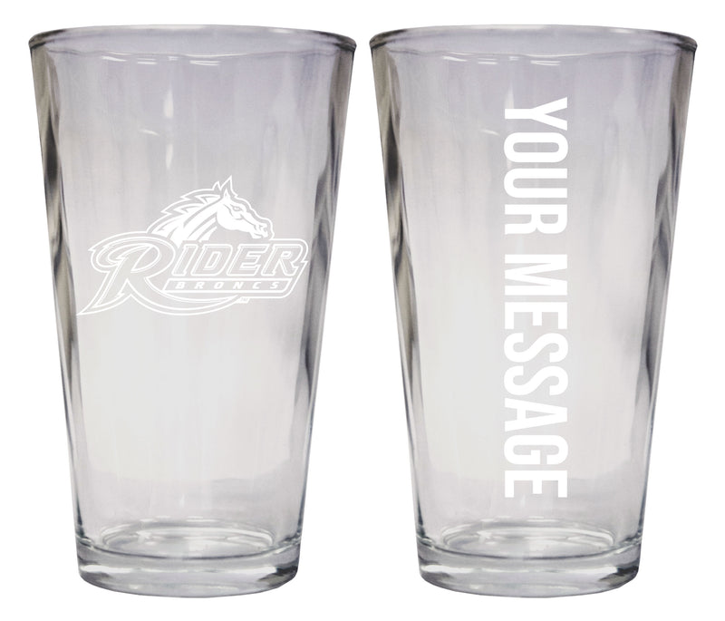 Rider University Broncs Officially Licensed 16 oz Pint Glass Engraved – Customizable Drinkware 