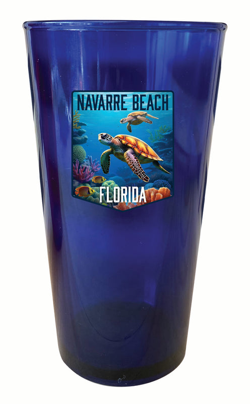 Navarre Beach Florida Underwater Turtle Design Souvenir Plastic 16 oz pint Blue 4-Pack