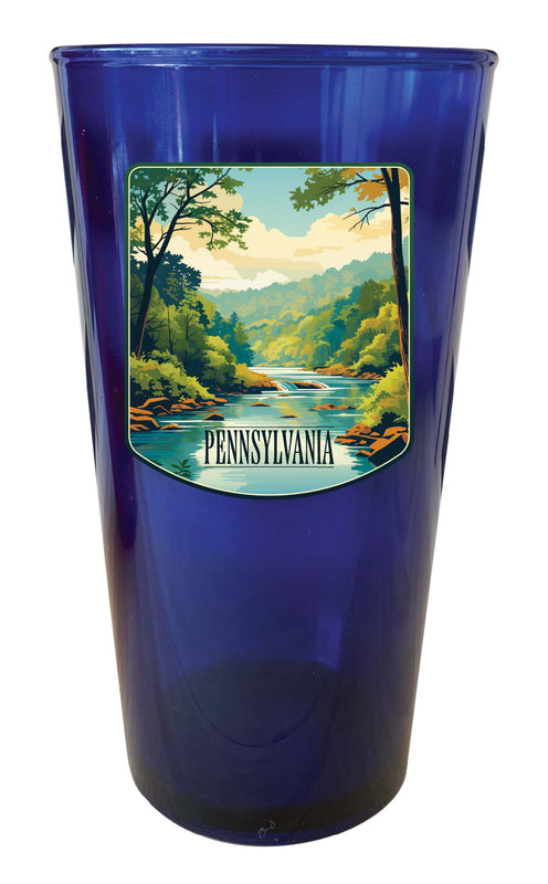 Pennsylvania Design B Souvenir Plastic 16 oz pint Blue 4-Pack