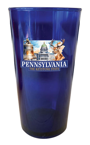 Pennsylvania Design D Souvenir Plastic 16 oz pint Blue 4-Pack