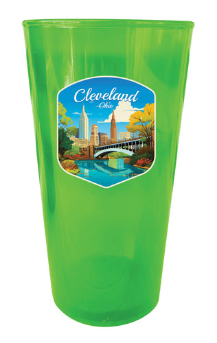 Cleveland Ohio Design B Souvenir Plastic 16 oz pint Green 2-Pack