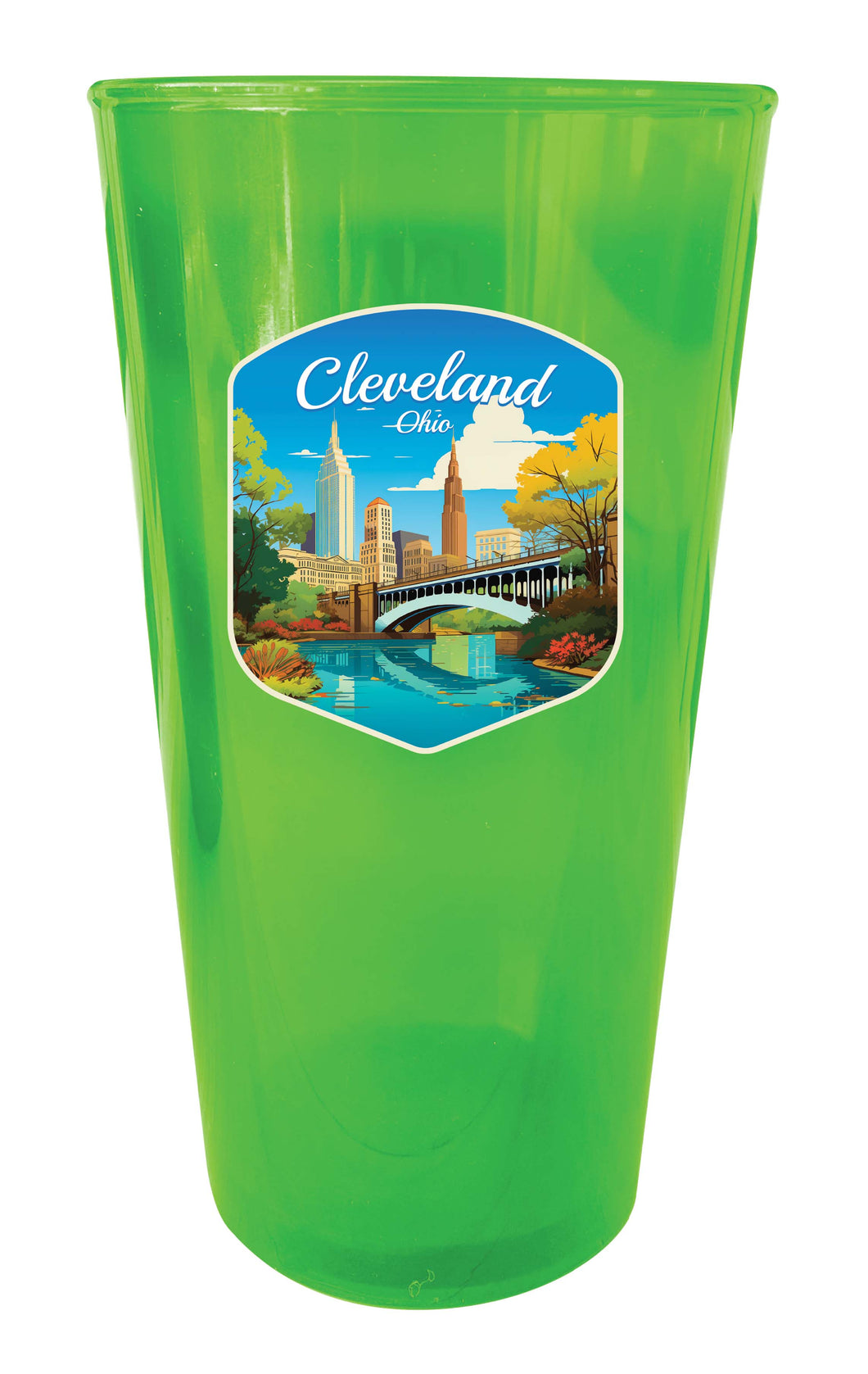Cleveland Ohio Design B Souvenir Plastic 16 oz pint Green 2-Pack