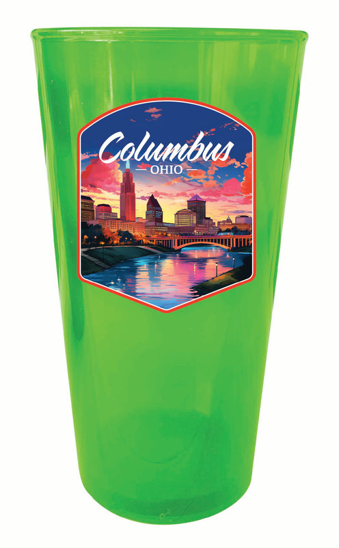 Columbus Ohio Sunset Cityscape Design Souvenir Plastic 16 oz pint Green 2-Pack