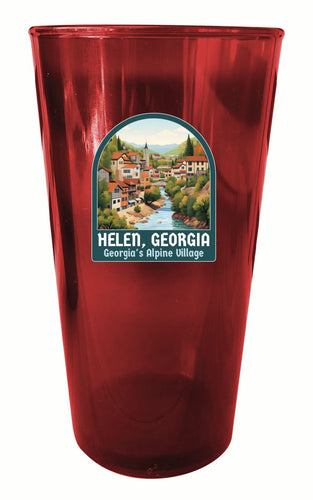Helen Georgia Alpine Village Design Souvenir Plastic 16 oz pint Red 2-Pack
