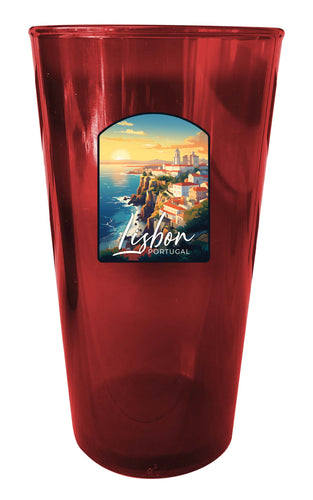Lisbon Portugal Design B Souvenir Plastic 16 oz pint Red 4-Pack