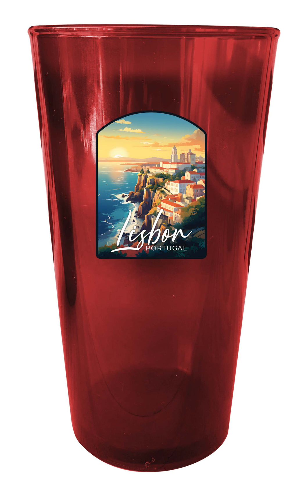 Lisbon Portugal Design B Souvenir Plastic 16 oz pint Red 4-Pack