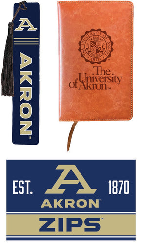 Akron Zips Officially Licensed Reader Pack - Wooden Bookmark, Engraved Leather Journal & 5x7 Wood Sign 
