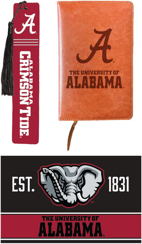Alabama Crimson Tide Officially Licensed Reader Pack - Wooden Bookmark, Engraved Leather Journal & 5x7 Wood Sign 
